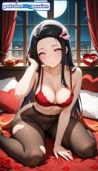 1girls 2026 ai_assisted ai_generated anime bed bed_sheet boobs bra breasts bust curtains demon_slayer flower hi_res high_quality high_resolution highres indoors kamado_nezuko kimetsu_no_yaiba long_hair looking_at_viewer nezuko_kamado night night_sky on_bed pantyhose patreon patreon_username petals pillow red_bra red_flower red_panties red_rose rose rose_petals skypassion smile solo stable_diffusion tits torn_clothes underwear watermark window