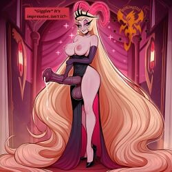 1futa 1girls absurd_res ai_generated balls blonde_hair blush breasts breasts_out clothed clothed_female clothing crown demon demon_girl dking1311 female female_only futanari hazbin_hotel hi_res high_quality high_resolution highres hips horns horsecock large_breasts large_penis legs lilith_morningstar_(hazbin_hotel) long_hair nipples pale-skinned_female pale_skin pearl_necklace penis precum sexy sexy_body sexy_female smile standing text text_bubble thick thick_thighs thighs violet_eyes vivienne_medrano vivziepop