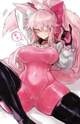 1girls 2026 2d 2d_(artwork) big_breasts boobs breasts clothed clothing color colored digital_media_(artwork) fate/grand_order fate_(series) female female_only fox_ears fully_clothed glasses hair heart hi_res koyanskaya_(assassin) koyanskaya_(fate) light-skinned_female light_skin long_hair looking_at_viewer one_eye_closed pink_hair simple_background smile solo thick_thighs thighs tits white_background yellow_eyes yotsutsu428