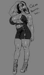 1female 1girl 1girls abs badtelevision big_breasts big_thighs black_hair female huge_breasts large_breasts latex latex_clothing minidress mommy monochrome muscle_mommy muscles muscular muscular_female muscular_thighs strong_female thick_thighs toned toned_body toned_female