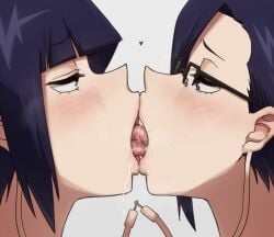 2girls blush erotic female_only french_kiss glasses heart incest karmaniac kiss kyoka_jiro lesbian_kiss mika_jiro milf mother mother_and_daughter mother_and_daughter_yuri my_hero_academia purple_eyes purple_hair saliva saliva_drip tongue white_background yuri
