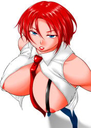 1girls big_breasts big_tits blue_eyes breasts_out clothed clothed_female clothing king_of_fighters light-skinned_female light_skin looking_at_viewer nipple_slip nipples open_clothes open_shirt pale-skinned_female pale_skin red_hair shirt short_hair standing thick tits tits_out vanessa_(kof) white_shirt