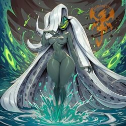 1girls absurd_res ai_generated artist_name breasts dark-skinned_female dark_skin demon demon_girl dking1311 emerging female female_only hazbin_hotel helsa_von_eldritch hi_res high_quality high_resolution highres hips hourglass_figure hourglass_figured_female long_hair nipples nude nude_female sharp_teeth silver_hair thick thick_thighs thighs vivienne_medrano vivziepop water wide_hips yellow_eyes