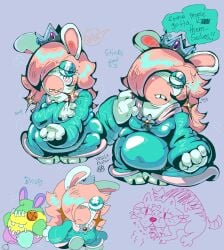 anthro artist_self-insert artist_upload bashful bbw blush bored_expression bunny bunny_girl clothed crown digital_media_(artwork) dress eyelashes fat_rolls female_only huge_ass huge_belly obese obese_female overweight plushie rabbid rabbid_rosalina shiny_body shortstack sillymeowster solo solo_focus super_mario_bros. super_mario_galaxy text volumptous