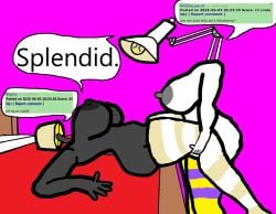 bed davecheeswzr desk_lamp erect_nipples furniture futa_on_female futanari huge_breasts lamp lampshade laying_on_bed machine meme meme_reference object_head oc original_character sex thick_thighs thighhighs