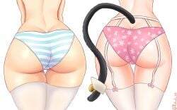 2girls alternate_version_at_source alternate_version_available ass ass_focus cameltoe cat_tail close-up feet_out_of_frame female female_only from_behind garter_belt garter_straps girls'_frontline kentumatsu lower_body m1911_(girls'_frontline) mk23_(girls'_frontline) multiple_girls panties tail thighhighs topless viewed_from_behind