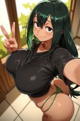 1girls ai_generated ass big_ass big_breasts big_butt black_eyes boku_no_hero_academia breasts butt dark_green_hair female green_hair hair huge_breasts large_breasts light-skinned_female light_skin long_hair my_hero_academia sampr22 solo solo_female tsuyu_asui
