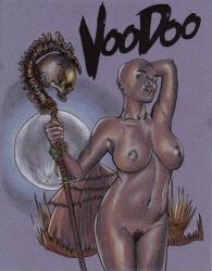 1girls african african_female bald bald_female big_breasts breasts brown_nipples completely_nude dark-skinned_female dark_nipples dark_skin female female_only kevin_chua large_breasts moon night nipples nude original outdoor_nudity outdoors pubic_hair pussy skull solo solo_female staff traditional_media_(artwork) tribal voodoo