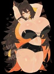 1girls 2026 2d 2d_(artwork) arms_up artist_name big_breasts black_background black_clothing black_hair boobs breasts color colored digital_media_(artwork) female female_only hair hi_res hips huge_breasts indie_virtual_youtuber large_breasts light-skinned_female light_skin looking_at_viewer midriff milla_noire_(vtuber) multicolored_hair orange_eyes orange_hair semi_nude simple_background small_waist smile solo thick_thighs thighs tits usa37107692 virtual_youtuber vtuber waist wide_hips wide_thighs
