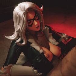 1boy 1girls 3d 3d_(artwork) big_breasts big_penis black_cat_(fortnite) black_cat_(marvel) dark-skinned_male felicia_hardy fortnite fortnite:_battle_royale light-skinned_female marvel marvel_comics titfuck titjob unzipped_bodysuit white_hair