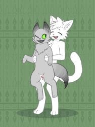 abstract_background animal_humanoid anonymous_artist anthro anthro_on_feral bestiality bodily_fluids carrying_another carrying_partner cum cum_in_vagina cum_inside digitigrade duo eyes_closed felid felid_humanoid feline feline_humanoid female feral fluffy fluffy_chest from_behind_position fur genital_fluids genitals green_eyes grey_body grey_fur grin happy happy_sex home_(off_fangame) humanoid inner_ear_fluff jozlyn_(home) male male/female mammal mammal_humanoid off_(game) penile_spines penis sex sharp_teeth smile tail teeth tuft vaginal_fluids white_body white_fur