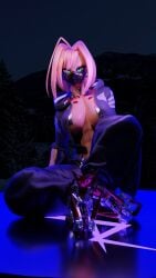 1girls blue_eyes color cyberpunk:_edgerunners cyberpunk_2077 cyberpunk_girl cyborg cyborg_girl female female_focus female_only hi_res long_hair looking_at_viewer pink_hair slim_waist solo solo_female talia_yang tan_body tan_skin thick_thighs