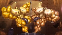 bowser bulge bulge_through_clothing dancer dancing giga_bowser koopa mario_(series) muscles muscular muscular_male pole_dancing regnar stripper stripper_clothes stripper_pole super_mario_bros. turtle