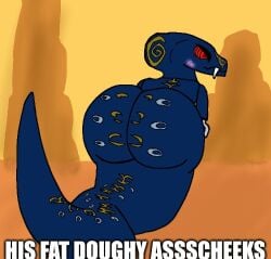1boy 2025 ass big_ass big_butt blue_body blue_skin booty butt dessert doughy_ass lego low_res male male_only meme ninjago scales scalie serpentine_(ninjago) skales_(ninjago) yellow_markings