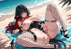 1girl ai_assisted ai_generated ass bangs beach black_hair blush breasts collar curvaceous curvy curvy_female curvy_figure demon_tail female fishnet_legwear fishnets half-closed_eyes high_heels jane_doe_(zenless_zone_zero) large_breasts long_hair looking_at_viewer miyuai multicolored_hair nail_polish nipples one_eye_closed outdoors pointy_ears pussy pussy_juice red_nails sand shiny shiny_skin smile solo spread_legs spread_pussy streaked_hair succubus swimsuit tail thick thick_ass thick_butt thick_hips thick_legs thick_thighs thighhighs thighs toenail_polish tongue voluptuous voluptuous_female water wide_hips wide_thighs wings yellow_eyes zenless_zone_zero