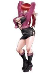 1girls akg_industry akg_industry_(artist) big_breasts king_of_fighters light-skinned_female light_skin long_hair nipple nipple_slip pale-skinned_female pale_skin ponytail red_hair shermie_(kof)