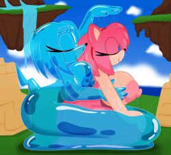 3barts amy_rose big_breasts chao_(sonic) naked nipples tikal_the_echidna water wide_hips
