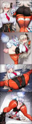1-a_dot :o ai_generated ass_ripple bedroom black_footwear black_ribbon black_shorts cum_inside fate/grand_order fate_(series) fellatio fou_(fate) high_heels huge_balls huge_breasts motion_lines necktie olga_marie_animusphere orange_eyes orange_gloves orange_thighhighs sex sex_from_behind size_difference sound_effects stomach_bulge thick_thighs vaginal_penetration veiny_balls white_hair white_shirt wide_eyed
