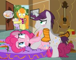 2012 accurate_art_style blush carrot_top_(mlp) cheating cum dinky_hooves_(mlp) english_text equine friendship_is_magic jealous leash my_little_pony pinkie_pie_(mlp) sex smooth_skin sweat text tiarawhy vaginal_penetration written_script_(mlp)