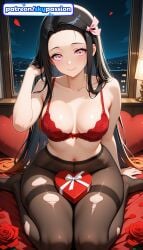 1girls 2026 ai_assisted ai_generated anime black_rose boobs bra breasts bust demon_slayer flower gift gift_box hair_ribbon hi_res high_quality high_resolution highres kamado_nezuko kimetsu_no_yaiba long_hair looking_at_viewer nezuko_kamado night pantyhose patreon patreon_username petals pink_rose purple_rose red_flower red_rose ribbon rose rose_petals skypassion smile stable_diffusion tits torn_clothes torn_dress torn_leotard underwear watermark white_rose