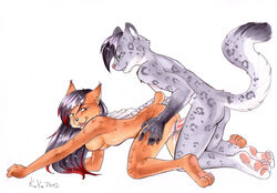 all_fours anthro breasts couple doggy_style feline female from_behind fur furry heterochromia hindpaw lynx male nude pandablubb paws penetration penis piercing pussy sex snow_leopard straight vaginal_penetration