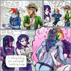 4girls applejack_(mlp) athletic athletic_female blonde_hair blue-skinned_female blue_nail_polish blue_nails blue_skin bracelet bracelets clothed clothed_female color colored comic_page comic_panel detailed_background dialog dialogue ear_piercing earrings english english_dialogue english_text female female/female female_only floating_heart floating_hearts friendship_is_magic hair_ornament harness jennzcc_2 lesbian lesbian_sex light-skinned_female light_skin long_fingernails long_hair long_nails missionary missionary_position missionary_sex moaning multiple_images muscular_arms muscular_back muscular_shoulders my_little_pony nail_polish nails_painted naked naked_female necklace nude nude_female painted_nails painted_toenails pale-skinned_female pale_skin pink_hair pink_highlights purple-skinned_female purple_hair purple_skin rainbow_dash_(mlp) rarity_(mlp) scratch_marks scratches scratching strap-on strap-on_in_pussy strap-on_sex strapon text text_bubble thought_bubble twilight_sparkle_(mlp) yuri