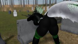 anthro ass_focus big_ass from_behind furry gun leggings outside raccoon raccoon_ears raccoon_girl raccoon_tail shooting_range sniper sniper_rifle tagme vrchat