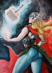 1girls ass big_ass blonde_hair bubble_butt female jane_foster marvel mighty_thor solo tagme_(artist) thor_(series) traditional_media_(artwork)