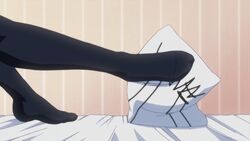 animated animated_gif bed black_hair black_legwear black_thighhighs breasts censored hhh_triple_ecchi large_breasts long_hair mary_jane_(company) nipples pillow pubic_hair pussy screencap screenshot spread_legs stitched takashima_shigure thighhighs