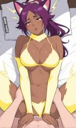 ai ai_art ai_assisted ai_generated alixx_nswf bikini black_body bleach lighting purple_hair sex sexy yoruichi yoruichi_shihouin