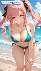 1girls 2026 ai_assisted ai_generated anime azur_lane beach bikini blue_bikini blue_sky boobs breasts bust cloud hi_res high_quality high_resolution highres navel outdoors patreon patreon_username sand saratoga_(azur_lane) shore side-tie_bikini sky skypassion smile stable_diffusion starfish swimsuit tits watermark