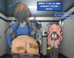 3girls 3women bathroom big_ass big_butt chinese_female crowning crowning_feces desperation fart farting jane_doe_(zenless_zone_zero) massive_ass massive_butt mihoyo nicole_demara panties_down pants_down pants_pull poop_desperation public_bathroom scat scat_desperation science2311 toilet toilet_use turtleheading zenless_zone_zero zhu_yuan