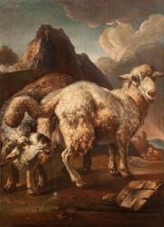 17th_century ambiguous_feral ambiguous_gender ancient_art animal_genitalia animal_vulva back_teat bodily_fluids bovid building caprine caprine_genitalia caprine_udders caprine_vulva cloud cloven_hooves detailed_background duo_focus female female_feral feral fur genital_fluids genitals group hi_res hill hooves horn looking_aside mammal oil_painting_(artwork) outside painting_(artwork) peeing philipp_peter_roos plant quadruped raised_tail rock sheep standing tail teats traditional_media_(artwork) traditional_painting_(artwork) tree udders unguligrade urine vulva wool_(fur)