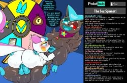 2_penises animal_genitalia animal_penis anthro balls big_butt blush bodily_fluids butt cowgirl_position double_penetration english_text fan_character fellatio female from_front_position generation_4_pokemon generation_5_pokemon genital_fluids genitals greeting group group_sex hand_on_butt hemipenes hi_res jewelry kerchief legendary_pokemon livestream male male/female multi_genitalia multi_penis neckerchief necklace neckwear nintendo on_bottom on_top open_mouth oral oral_penetration pachirisu penetration penile penis pokehub pokemon pokemon_(species) profanity scarf sex shiny_pokemon softestpuffss spitroast stream_chat sweat text threesome vaginal vaginal_fluids vaginal_penetration victini vulva