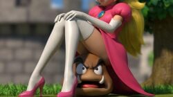 3d ai_generated goomba high_heels legs princess_peach sitting_on_face sitting_on_person thighhighs