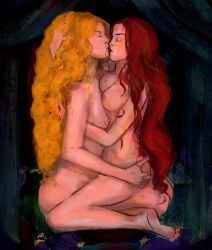 2020s 2025 2girls a_song_of_ice_and_fire bed bedroom big_breasts blonde_hair blush breasts catelyn_stark cersei_lannister closed_eyes completely_nude completely_nude_female curly_hair dark_background duo embrace face_to_face feet female female/female female_only full_body game_of_thrones hand_behind_head hands_on_ass hug indoors intertwined_legs kissing lap_sitting lesbian lesbian_kiss lesbian_sex light-skinned_female light_skin long_hair lotus_position nude nude_female red_hair sali_alenn sideboob sitting soles straight_hair wavy_hair yuri