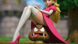 3d ai_generated goomba high_heels legs princess_peach sitting_on_face sitting_on_person thighhighs