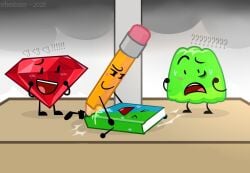 battle_for_dream_island battle_for_dream_island_again bfb bfdi bfdia book_(bfdi) cum gelatin_(bfdi) object_shows pencil_(bfdi) penetration pinned_down ruby_(bfdi) tentacle_penis