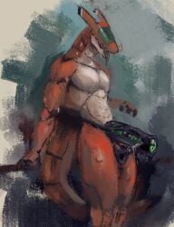 absurd_res anthro chastity_device clothing erection goo_creature hi_res latex male male/male null_bulge raised_arm solo synth_(vader-san) tagme tongue torn_clothing vekyn