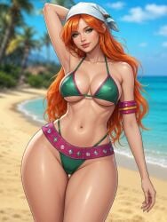 1girls ai_generated alternate_art_style alternate_costume arm_accessory armpit_crease armpits bandana beach belly_button bikini black_outline bloom_(winx_club) blue_eyes blurry_background cleavage different_artstyle eyelashes eyeshadow female female_only ginger_hair grok hair_over_shoulder hourglass_figure light-skinned_female lipstick long_hair looking_at_viewer loose_hair medium_breasts micro_bikini midriff narrow_waist ocean ocean_background one_arm_behind_head palm_tree realistic rgomez007 seductive_look self_upload sideboob slight_smile solo_female swimsuit thick_lips thick_thighs underboob waist_accessory warm_lighting wide_hips winx_club