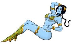 alien_girl belly_dancer belly_dancer_outfit black_hair blue_skin braided_hair chiss cleavage femsub flick harem_girl harem_outfit high_heel_boots large_breasts long_hair original_character red_eyes slave slave_bikini slave_collar slave_girl slave_leia_(cosplay) slave_outfit star_wars submissive_female
