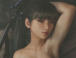 1girl 3d black_hair blender brown_eyes eve_(stellar_blade) female female_only hi_res highres jul3d jul3dnsfw long_hair looking_at_viewer makeup solo stellar_blade uncensored