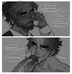 2boys 2d 2d_(artwork) arcane arcane_jayce arcane_viktor beard bearded big_penis black_and_grey black_and_white blowjob blowjob_only blowjob_pov body_hair boys brown_hair cock cock_worship daddy daddy_and_twink dark-skinned_male dark-skinned_male/light-skinned_male dark_skin dialogue digital_media_(artwork) disabled_male distracted dominant dominant_male english_dialogue english_text exhibitionism eye_contact face fucking fucking_mouth gay gay_male gay_sex greyscale hairy_cock hairy_male hairy_penis huge_cock huge_penis interracial jayce jayce_talis jayvik kneeling kneeling_on_ground kneeling_oral_position kneeling_position large_penis latino latino_male league_of_legends licking_penis light-skinned_male light_skin looking_at_partner looking_down looking_pleasured male male/male male_focus male_only masculine_gay masculine_male massive_cock massive_penis muscular muscular_male naked naked_male nsfw on_the_phone open_mouth oral oral_insertion oral_penetration oral_sex pale-skinned_male pale_skin part_1 penis penis_in_mouth penis_on_face phone romantic_couple sitting sitting_sex submissive submissive_male sucking_penis sweating tan_skin thick_penis thighs tongue tongue_out twink uncircumcised unretracted_foreskin veiny_penis viktor_(league_of_legends) wet_penis yaoi yourknightshand