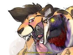 2018 4:3 anthro blush bodily_fluids cheetah dialogue dragon duo felid feline glowing glowing_eyes ira_gremka male male/male mammal mythological_creature mythological_scalie mythology nolow nolow_(character) oral_vore saliva scalie talking_to_pred teeth tongue vore x-ray_view