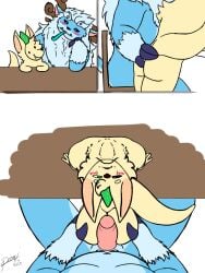 2025 3:4 4_fingers anthro antlers artist_name birthday black_sclera blue_body blue_claws blue_eyes blue_fur blush body_hair canid canine chair claws clothing comic demi_(demi_owo) demi_owo digital_drawing_(artwork) digital_media_(artwork) dot_eyes duo eyebrows fennec_fox finger_claws fingers first_person_view fox fur furniture genitals green_eyes happy_trail hat headgear headwear hi_res horn humanoid_genitalia humanoid_penis hybrid league_of_legends long_ears looking_at_another looking_up_at_partner male male/male mammal mane mustelid navel no_pupils otter overweight overweight_anthro overweight_male party_hat party_horn penis pink_inner_ear pink_penis riot_games signature simple_background simple_eyes sitting table teeth tencent text thick_eyebrows true_fox tusks white_background white_body white_eyebrows white_fur white_sclera willump_(lol) yellow_body yellow_fur yeti