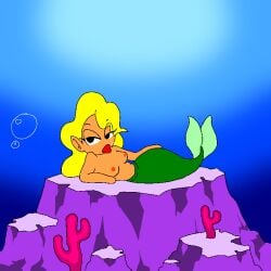 1:1 animated aquatic big_eyes blonde_hair bubble coolbean64 female hair lips merfolk mermaid_tail red_lips solo split_form tanned_skin underwater water