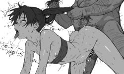 anal_sex dark_skin femboy grabbing_hair greeden male_only otoko_no_ko pierced_nipples rough_sex senne_elitia_(greeden) sex small_penis twintails