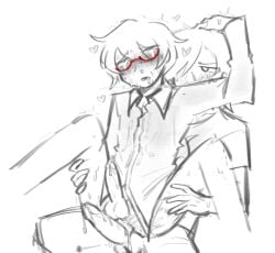 adventure_forward character:evon_(adventure_forward) claud_(adventure_forward) glasses grabbing_legs heresy_heresy holding male_only shirt_only spread_legs