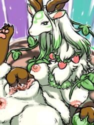 2024 3:4 4_horns anus areola breasts busty_feral cel_shading censored censored_genitalia censored_vulva claws clitoral_hood deer digital_drawing_(artwork) digital_media_(artwork) diru feet female female_feral feral fingering fingering_self fur genitals green_eyes green_hair grey_body grey_fur hair half-closed_eyes hi_res high-angle_view hindpaw horn hybrid innie_vulva leg_markings mammal markings masturbation medium_breasts medium_hair monotone_body monotone_fur monotone_hair mosaic_censorship multi_horn narrowed_eyes navel nipples paws quadruped shaded socks_(marking) solo straight_hair toe_claws urethra vulva