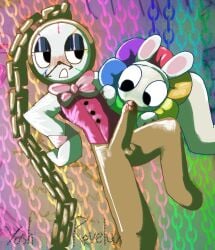 abstract_background animate_inanimate anthro balls blush blushcrunch_studio bow_tie butt chain clock clothed clothing dandy's_world dandy_(dandy's_world) digital_drawing_(artwork) digital_media_(artwork) duo dyle_timesly elemental_creature erection fake_ears fake_rabbit_ears flora_fauna flower foreskin formal genitals gloves half_naked handwear hi_res humanoid humanoid_genitalia humanoid_penis looking_at_viewer male male/male mostly_nude multicolored_body penis photo_manipulation photography_(artwork) plant roblox shaded teeth toon_(dandy's_world) traditional_media_(artwork) watch white_body yoshreveluv